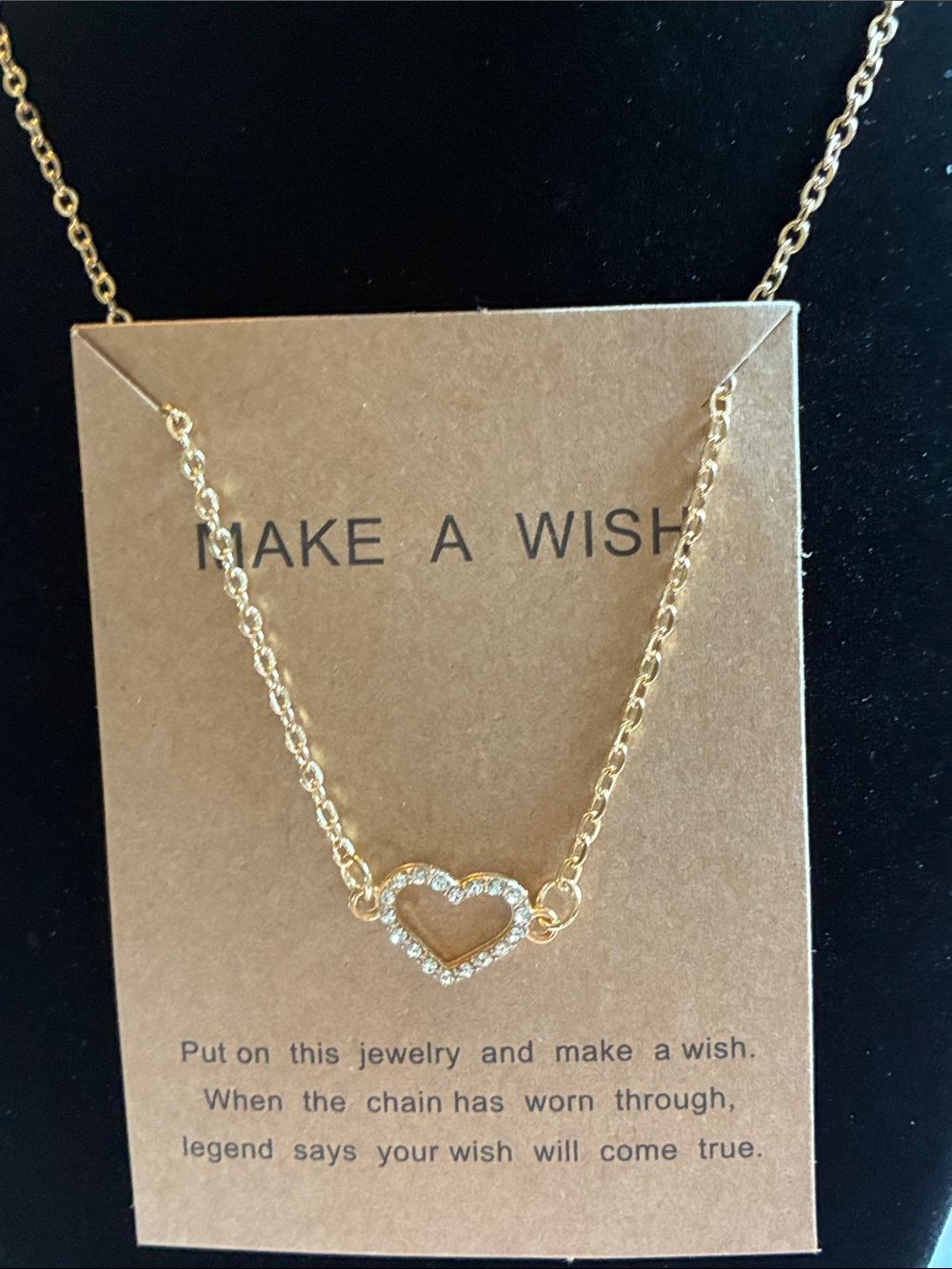Make A Wish Gold Heart Necklace with Crystals